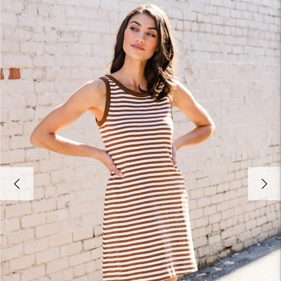 Able James Racerback Tank Dress, Pecan Stripe, Size Small